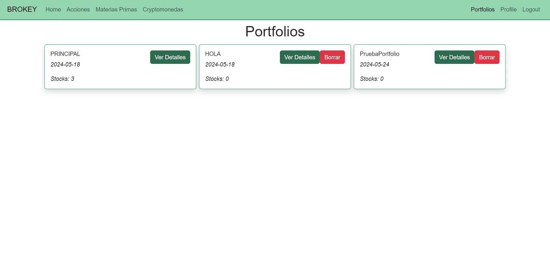Visualización de portafolio personalizado en Brokey