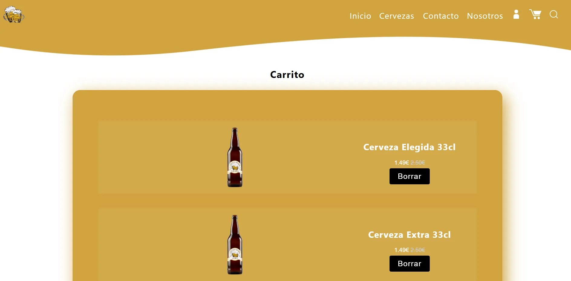 Vista del carrito de compras en Cervezas Marín