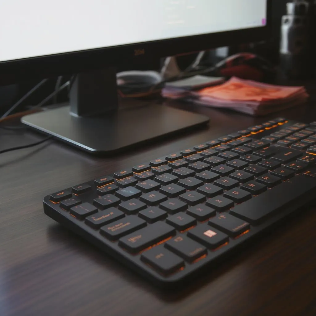 Teclado retroiluminado de desarrollador trabajando en una app web