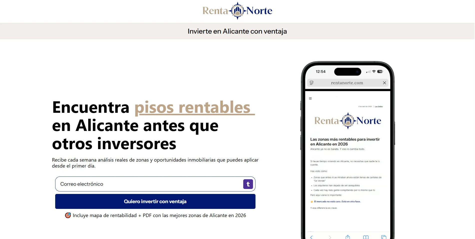 Startup screen of Newsletter Renta Norte